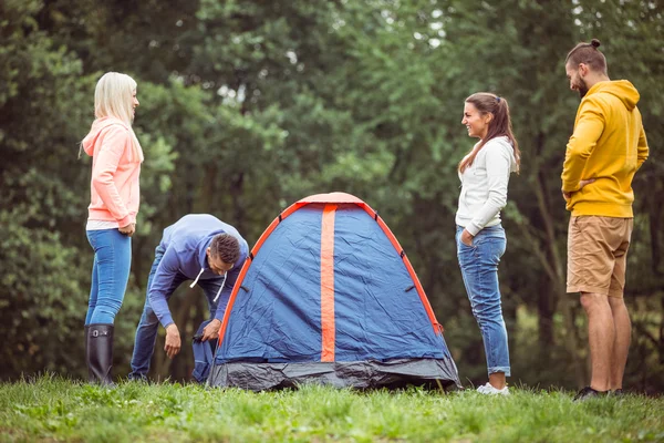设置他们的帐篷的朋友 — 图库照片