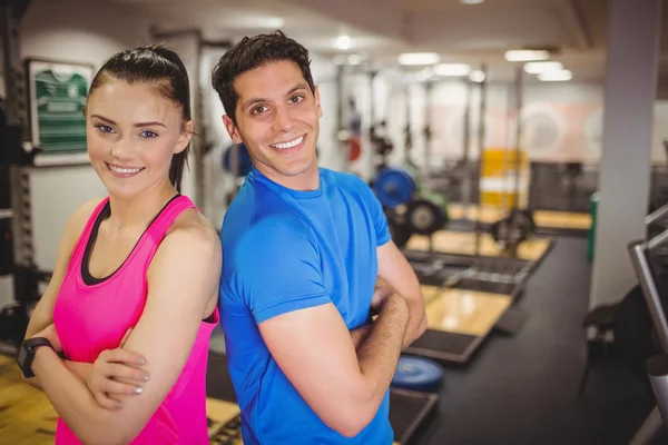 Trainer en client bespreken — Stockfoto