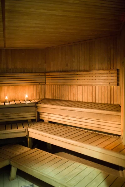 Candles lighting in a sauna — Stock Photo, Image