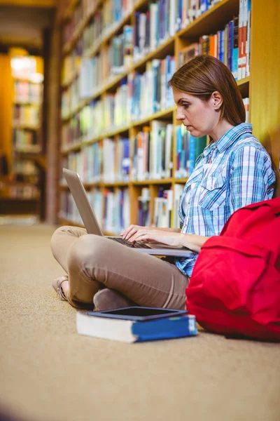 Mature student in the library using laptop Stock Picture