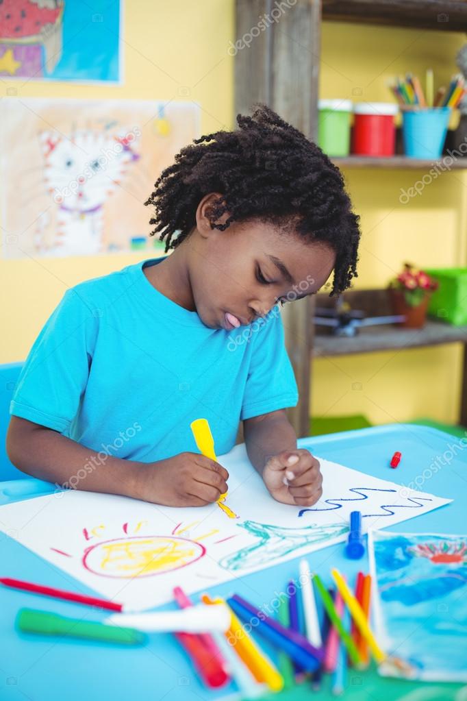 Kids paint. Child painting. Little boy drawing. Stock Photo by
