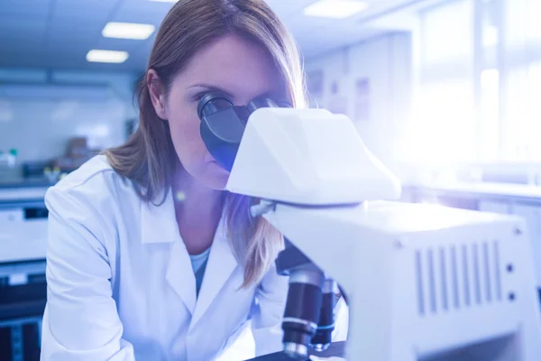 Wetenschapper werken met een microscoop in laboratorium — Stockfoto