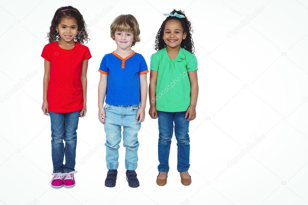 Three small kids standing in a line ⬇ Stock Photo, Image by ©  Wavebreakmedia #90542478