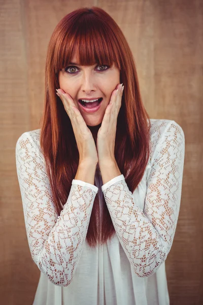 Surprised hipster woman posing face to the camera — Stock Photo, Image