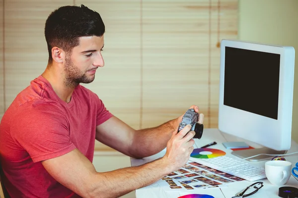 Handsome hipster working at desk — Stock Photo, Image