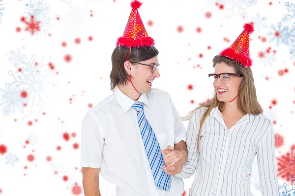 Hipster couple with party hats — Stock Photo, Image