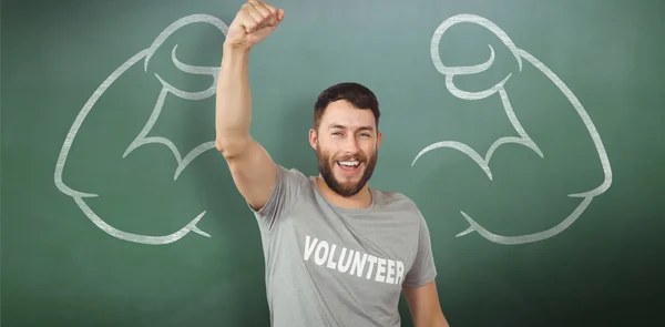 Vidám önkéntes ellen zöld chalkboard — Stock Fotó