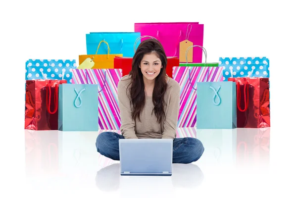 Woman sitting with laptop — Stock Photo, Image