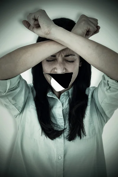 Composite image of troubled woman crying — Stock Photo, Image