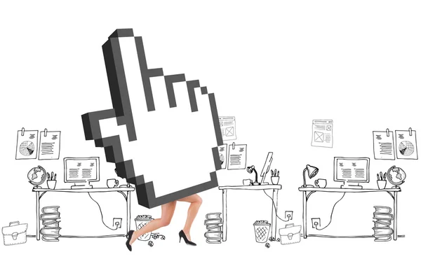 Cursore con gambe contro ufficio doodle — Foto Stock