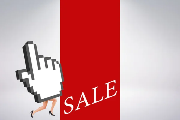 Cursor with legs against sale — Stock Photo, Image