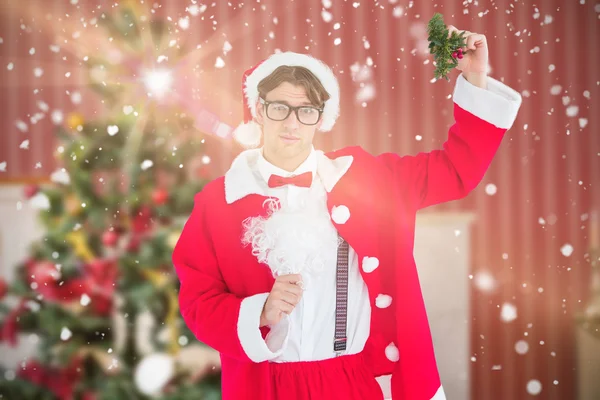 Geeky hipster in santa costume — Stock Photo, Image