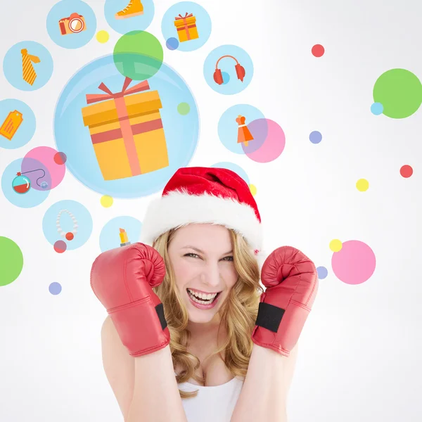 Woman wearing boxing gloves — Stock Photo, Image