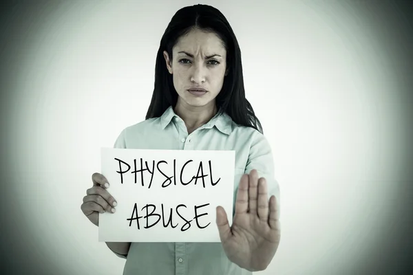 Woman showing card and saying stop — Stock Photo, Image