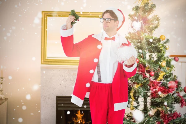 Nördiga hipster i santa dräkt — Stockfoto