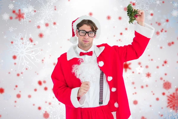 Geeky hipster in costume da Babbo Natale — Foto Stock