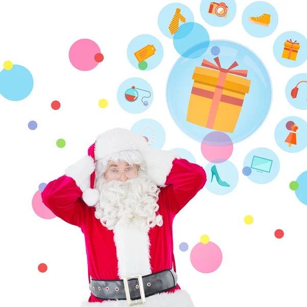 Santa benadrukt met zijn handen op het hoofd — Stockfoto