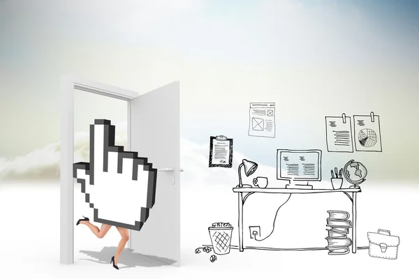 Markören med benen mot doodle office — Stockfoto