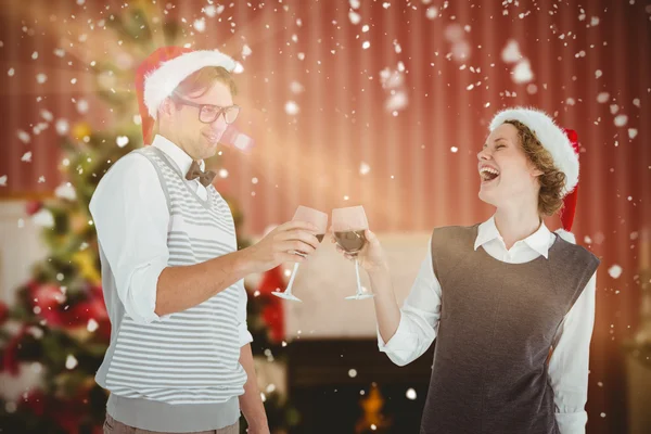 Hipster couple drinking red wine Stock Photo