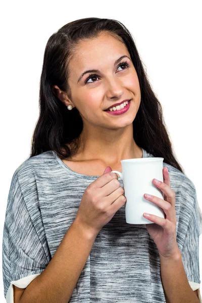 Woman holding white cup — Stock Photo, Image