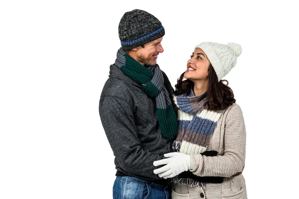 Winter couple smiling — Stock Photo, Image