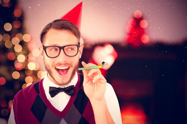 Geeky hipster in feest hoed — Stockfoto