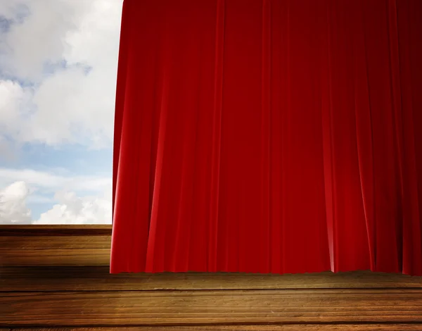 Red curtain pulling back — Stock Photo, Image