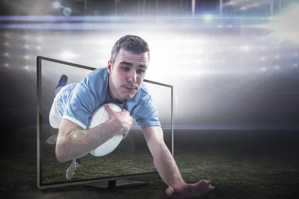 Złożony obraz futbol amerykański gracz próbuje złapać stopa — Zdjęcie stockowe