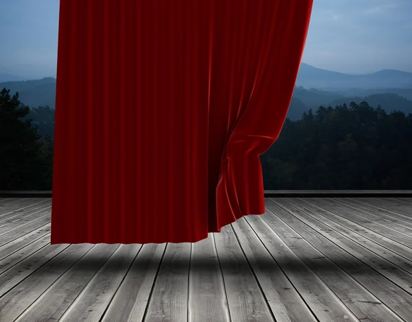 Red curtain pulling back — Stock Photo, Image