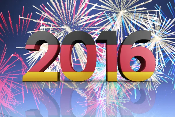 2016 graphic against colourful fireworks — Stock Photo, Image