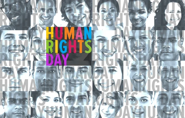 Human rights against head shot pictures — Stock Photo, Image