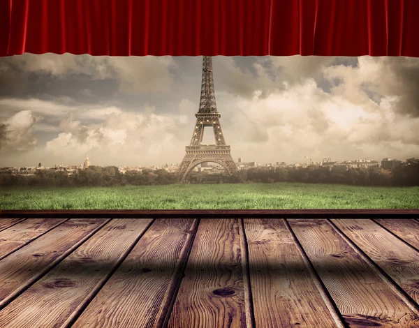 Red curtain pulling back — Stock Photo, Image