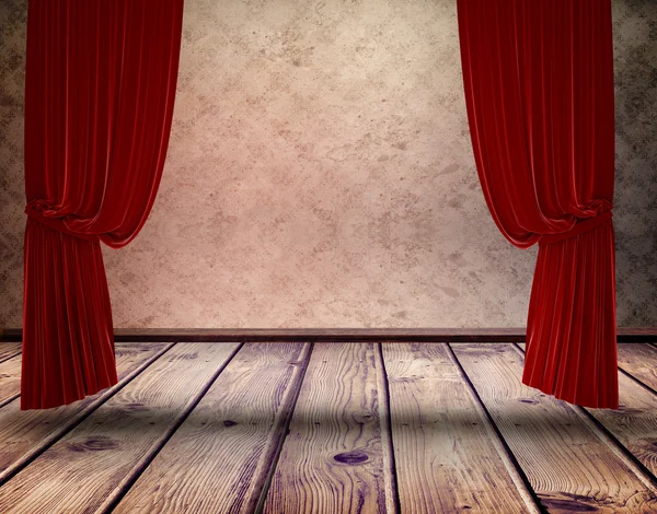 Red curtain pulling back — Stock Photo, Image