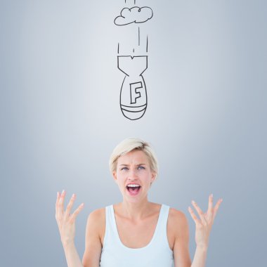 angry blonde yelling with hands up clipart