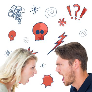 Composite image of angry couple shouting during argument clipart