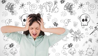 Composite image of depressed woman shouting clipart