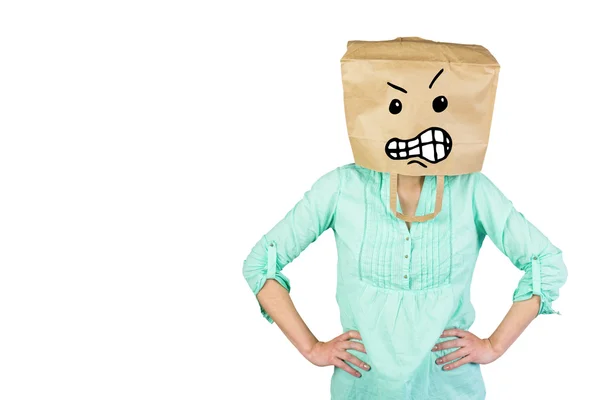 Tête de couverture femme avec sac en papier — Photo