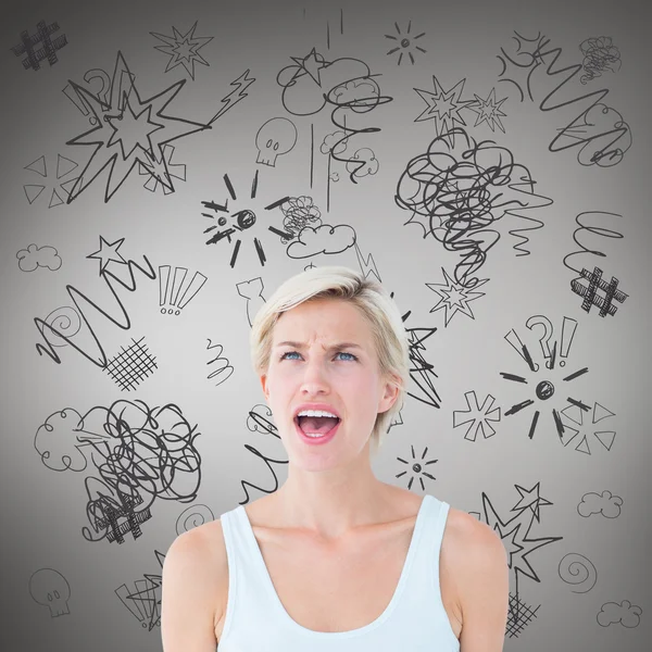 Composite image of upset blonde screaming — Stock Photo, Image