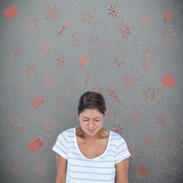 Imagem composta de mulher zangada com os olhos fechados — Fotografia de Stock
