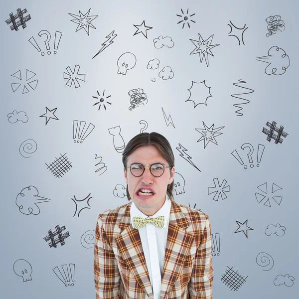 Furious geeky hipster looking at camera — Stock Photo, Image