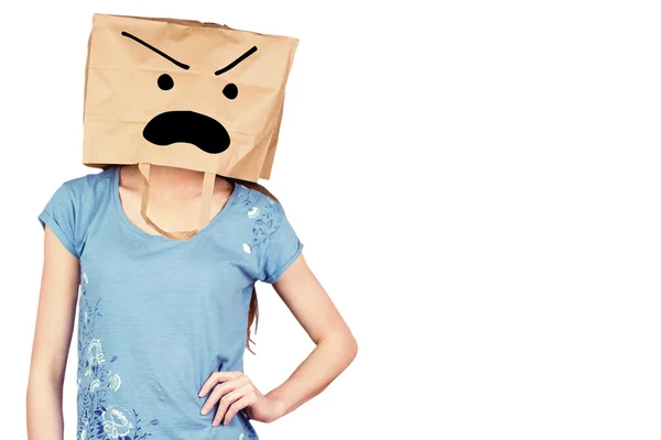 Mujer posando con bolsa en la cabeza —  Fotos de Stock