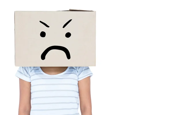Deprimerad kvinna med låda över huvud — Stockfoto