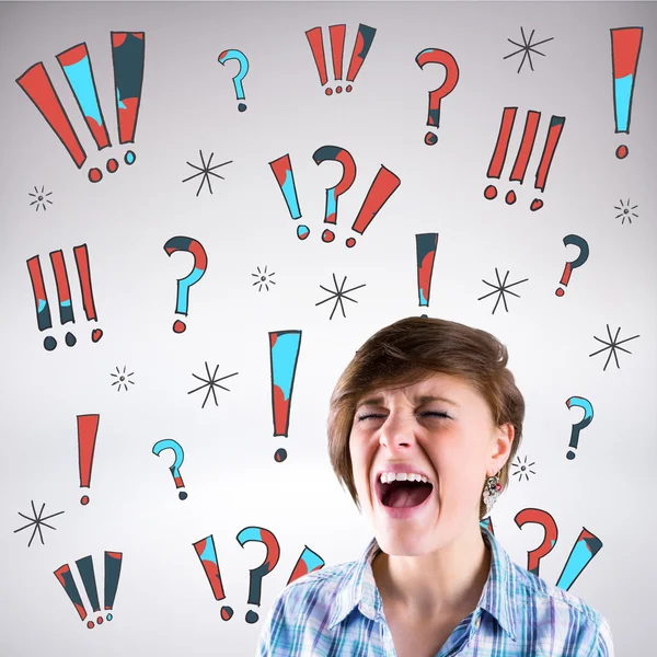 Composite image of pretty brunette shouting — Stock Photo, Image