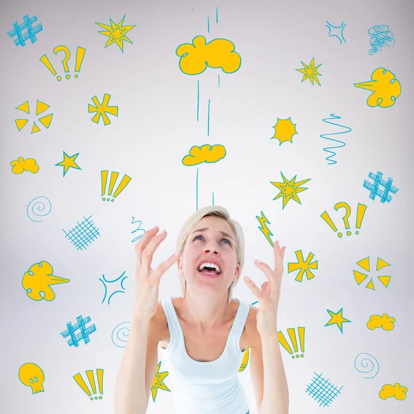 Upset woman yelling with hands up — Stock Photo, Image