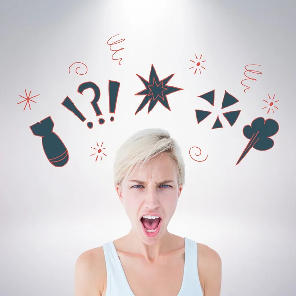 Composite image of angry blonde woman screaming — Stock Photo, Image