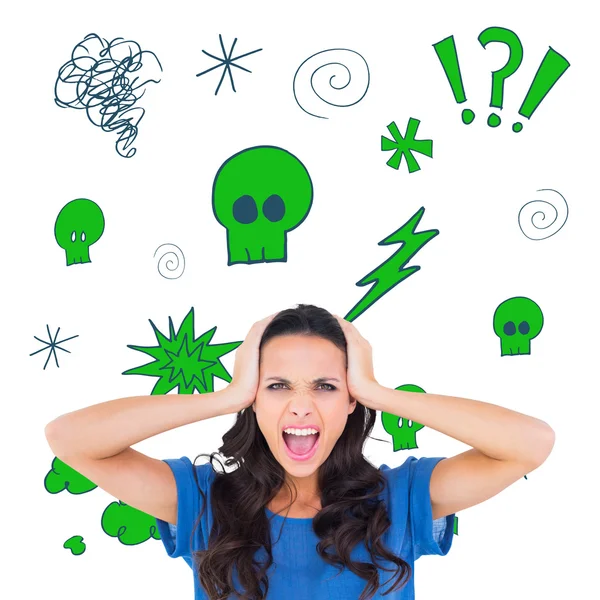 Composite image of angry brunette shouting at camera — Stock Photo, Image