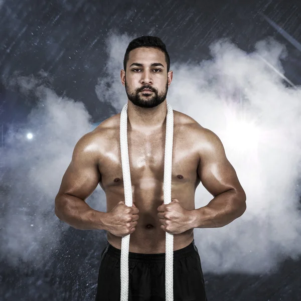 Hombre musculoso con cuerda de batalla —  Fotos de Stock