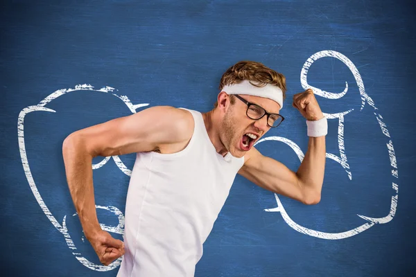 Geeky hipster posing in sportswear — Stock Photo, Image