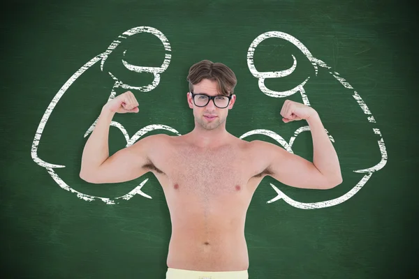 Geeky hipster topless poseren — Stockfoto