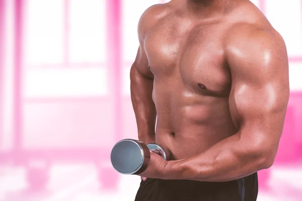 Homem muscular levantando halteres pesados — Fotografia de Stock